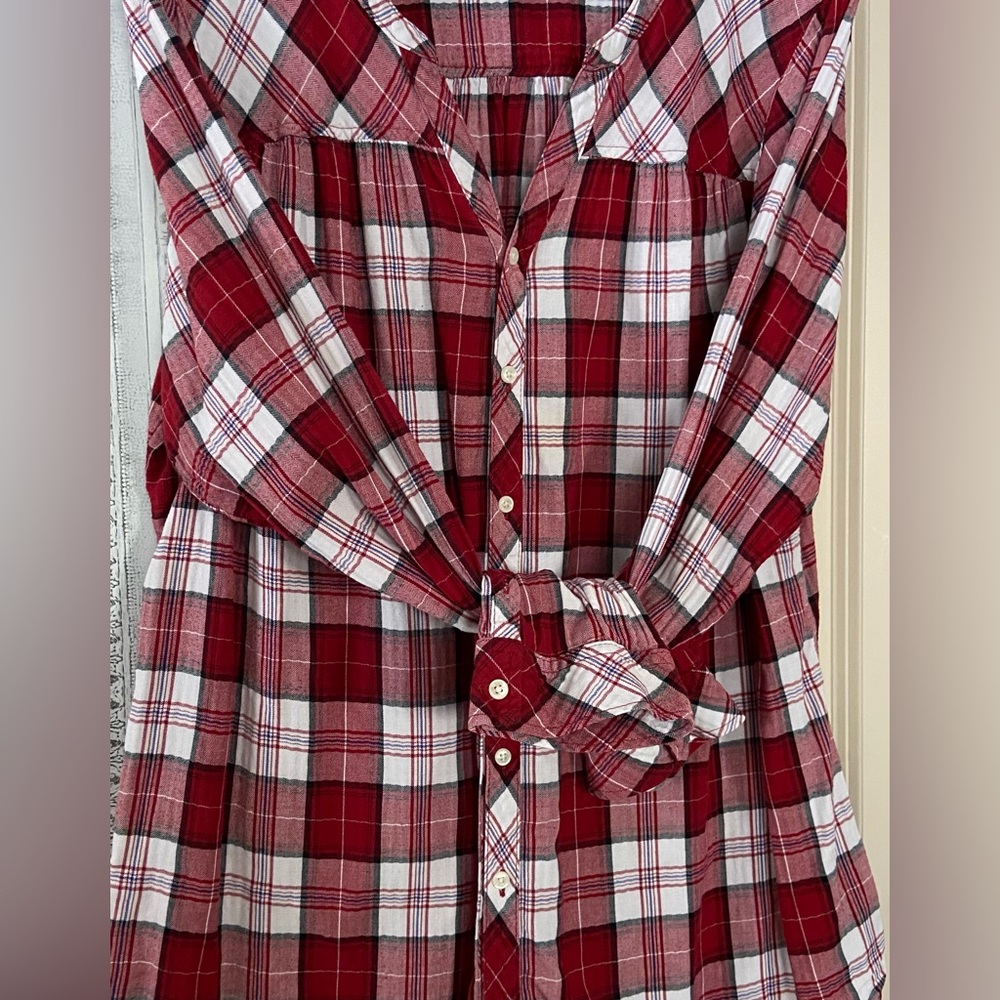 Gently Worn Croft&Barrow Sz-XXL Red Plaid Button-Up Flannel Wintertime Warm Top🎄 - Picture 14 of 16